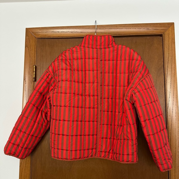 Red and Brown Striped Puffer Jacket - Picture 2 of 8